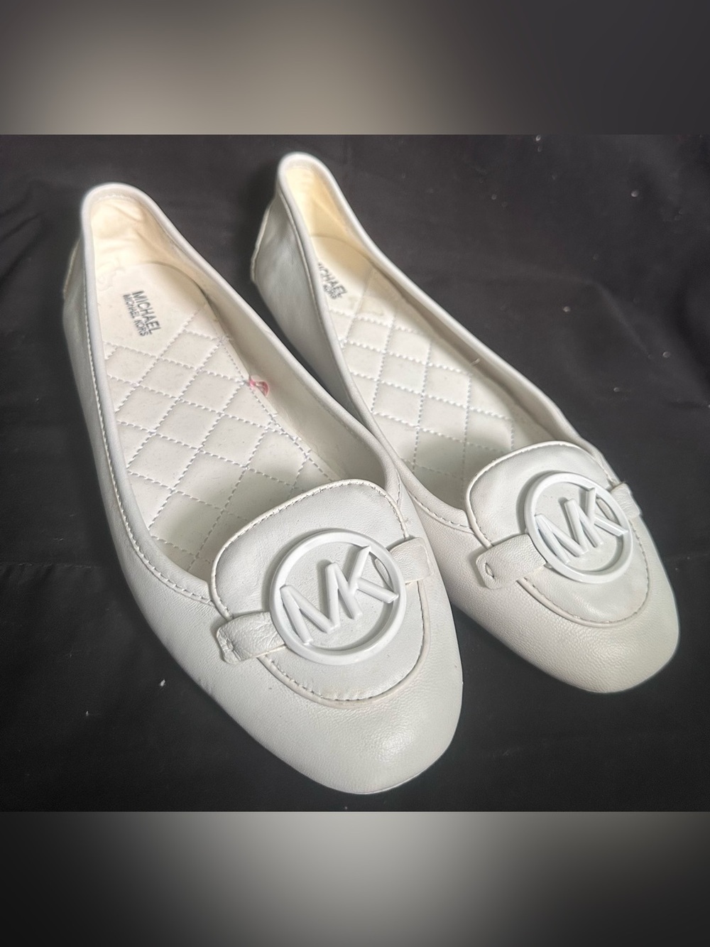 Michael Kors White MK Logo Quilted Insole Ballet Flats
